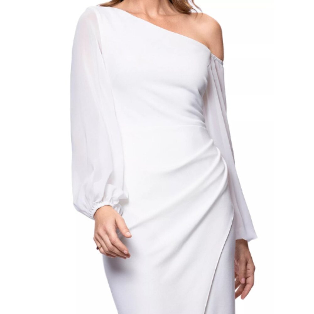 NWOT Betsy & Adam White Ivory Asymmetric Dress Formal Event Gown Size 10